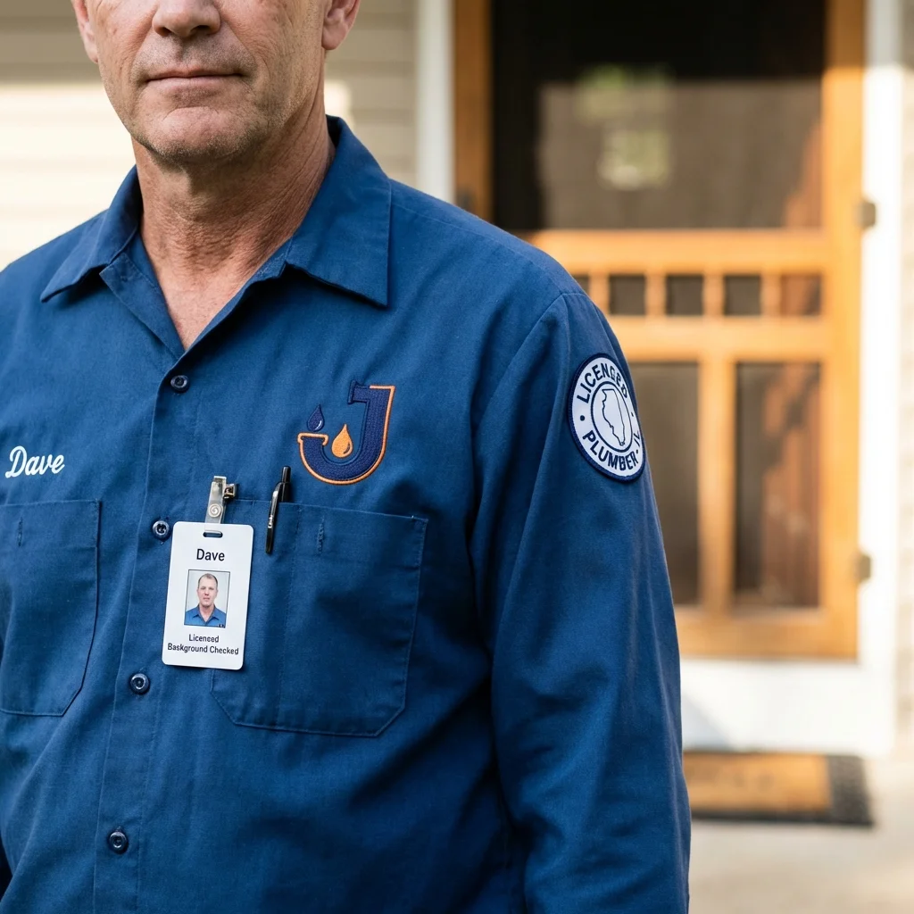 Licensed plumber showing ID badge in Idaho City, ID