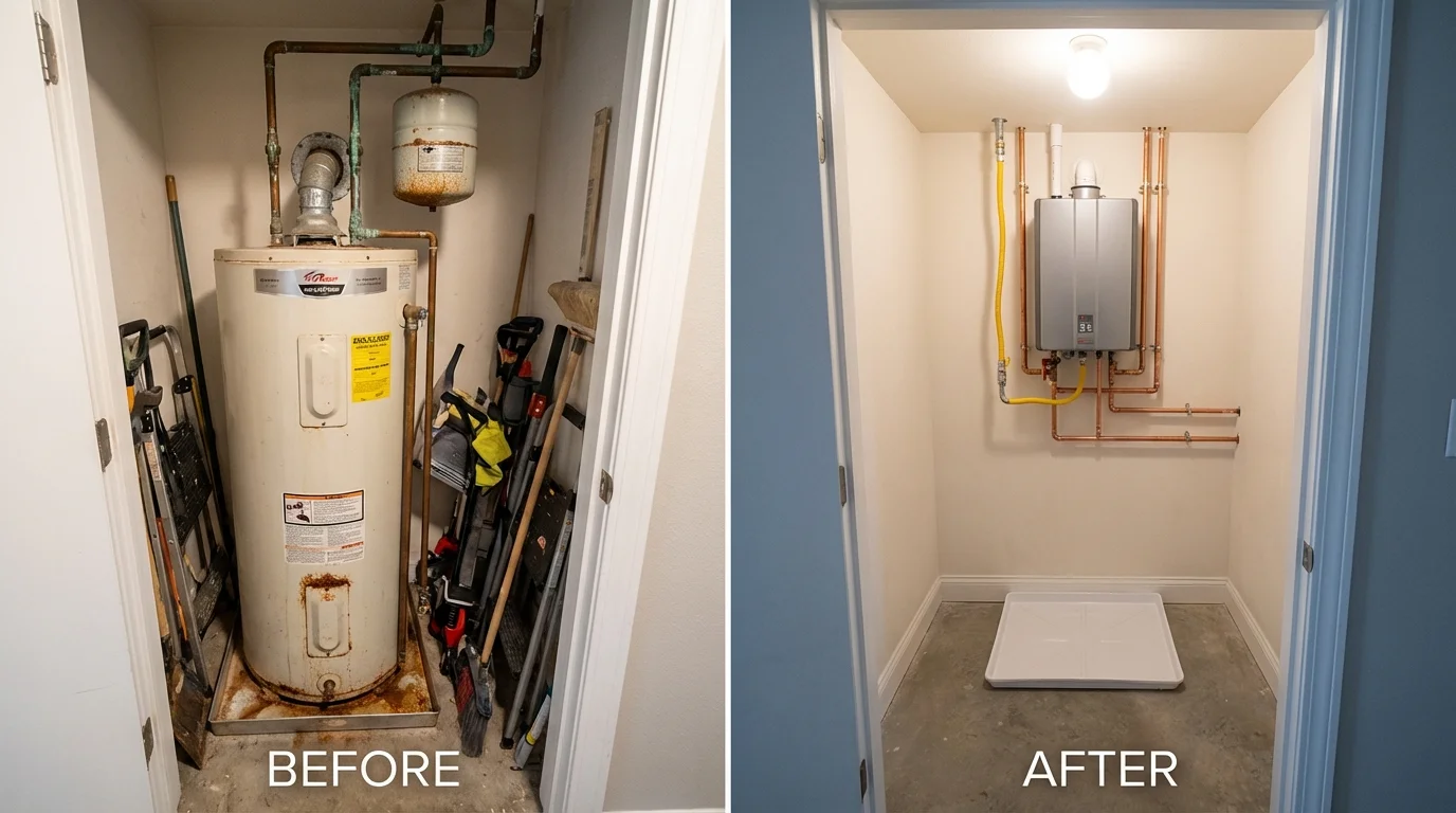 Tank water heater versus wall-mounted tankless unit comparison for Idaho City, ID homeowners