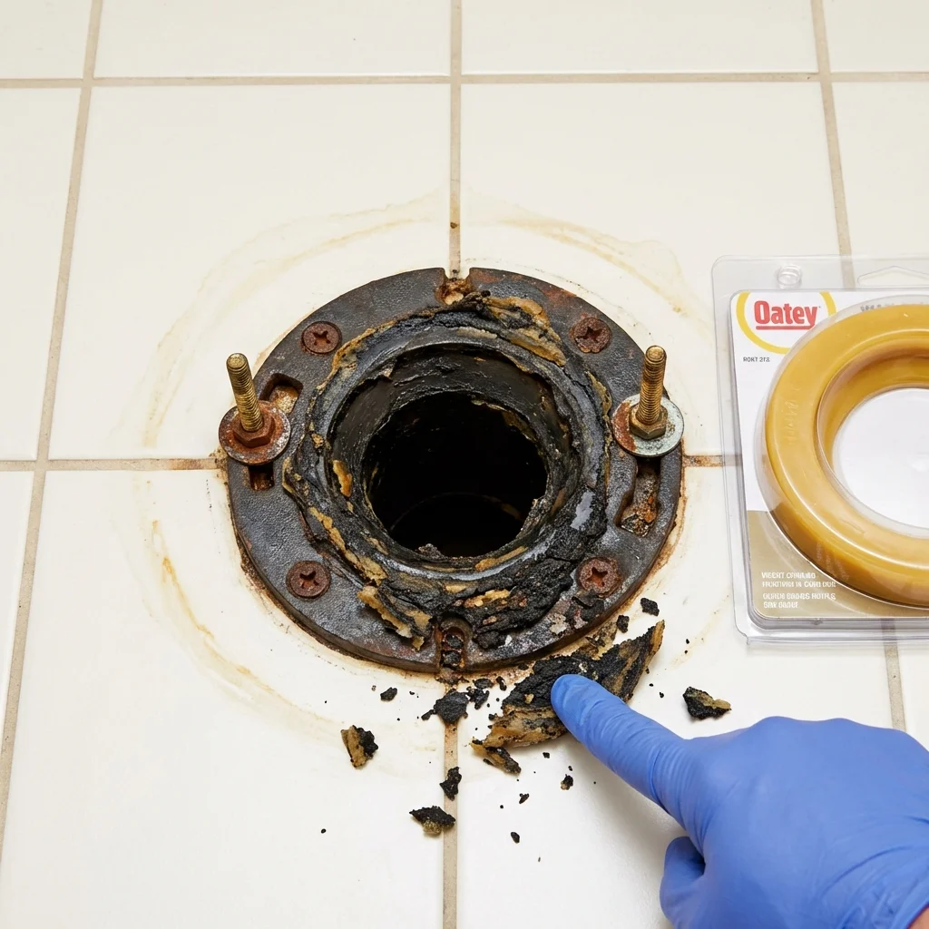 Failed wax ring showing water seepage at the base of a toilet in a Idaho City, ID home