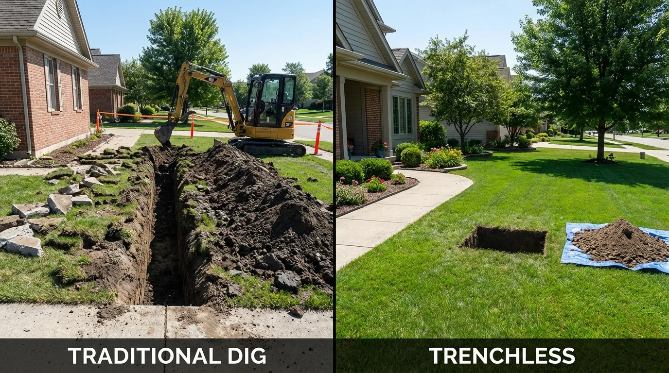 Trenchless sewer repair with minimal yard damage versus traditional excavation in Idaho City, ID